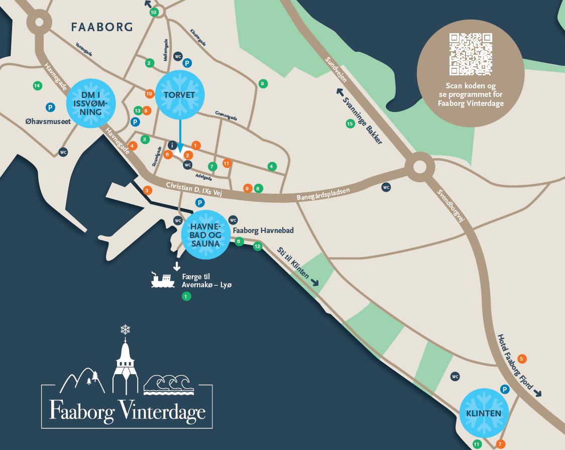 Bykort med placering af arrangementssteder under Faaborg Vinterdage 2024